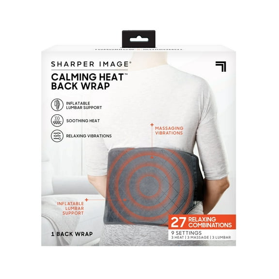 Sharper Image Calming Heat Back Wrap with Relaxing Vibrations, Gray