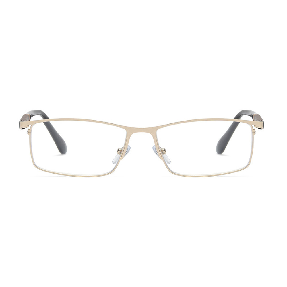 2 Pairs of Men Anti-blue light Reading Glasses 2.50 Metal Business Business Rectangular Spring Hinges Gold Readers +2.5
