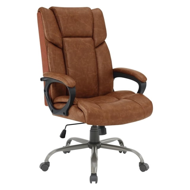 Scranton & Co High-Back Saddle Brown Faux Leather Executive Chair Titanium
