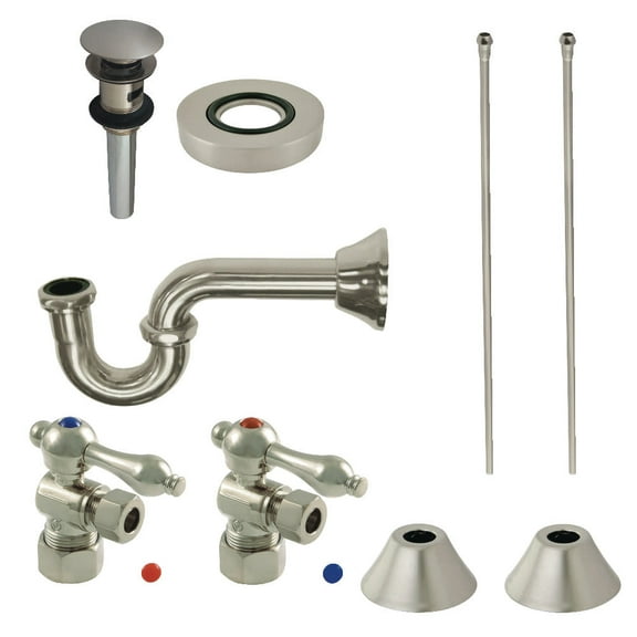 Kingston Brass CC53308VOKB30 Traditional Plumbing Sink Trim Kit with P-Trap and Overflow Drain, Brushed Nickel