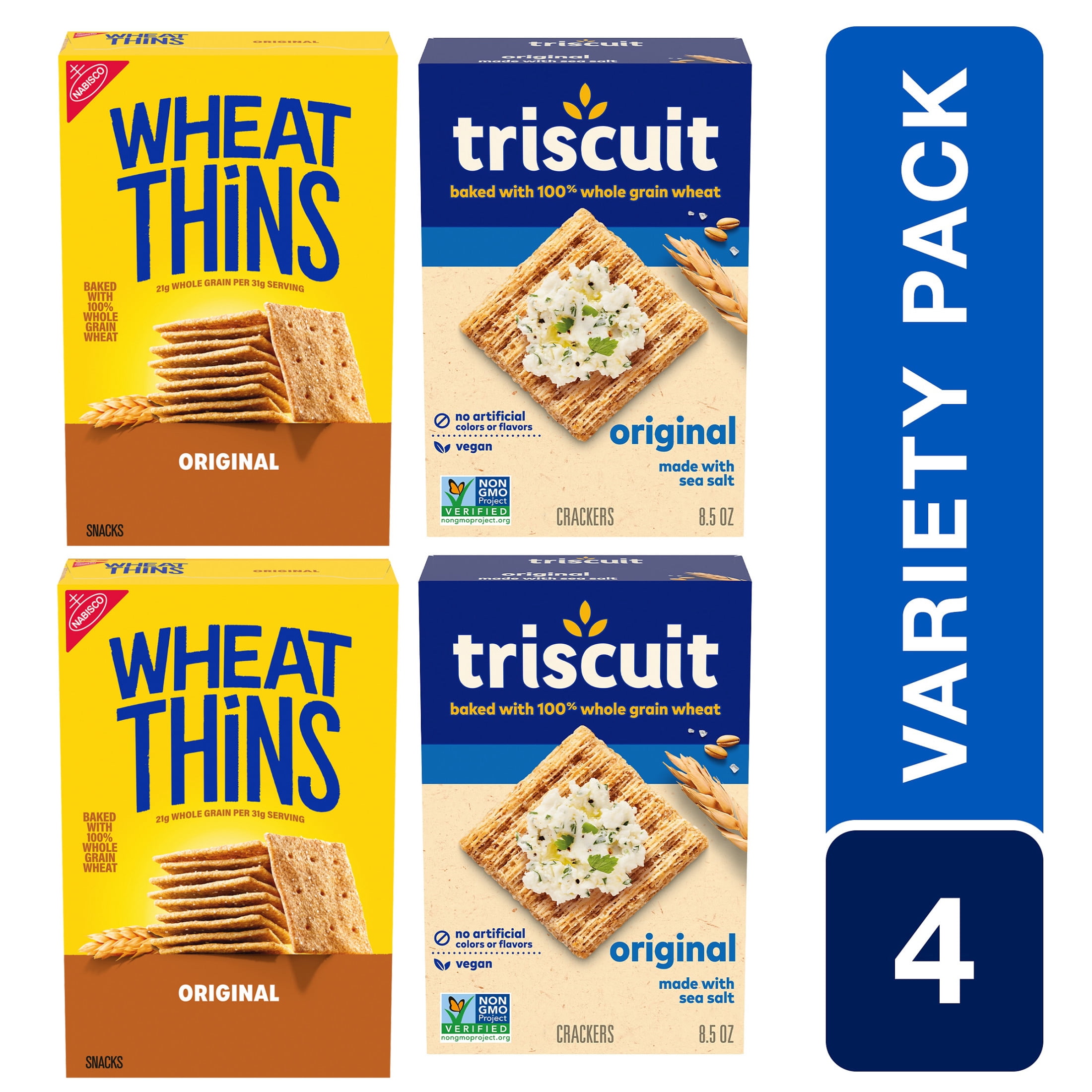 Triscuit Original Vegan Crackers and Wheat Thins Original Snacks Variety Pack, Bulk Snacks, 4 Boxes