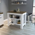 thumbnail image 4 of Knubmt Wood Kitchen Island with 3 Open Shelves, Island Table for Living Room, Dining Room, Kitchen, White + Brown, 4 of 8