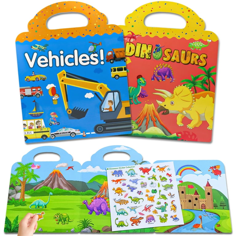 Sticker Books for Kids 2-4, Reusable Sticker Book Farm, Dinosaur and  Vehicles Theme Activity Books Stickers for Boys Preschool Education  Learning Toys