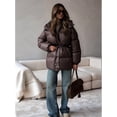 thumbnail image 5 of Womens Long Padded Jacket Coat - Midweight Long Parka Length Hooded Zipper Snow Winter Jackets for Women Brown M, 5 of 9
