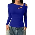 thumbnail image 2 of HLKJKLS Long Sleeve Shirts For Women Asymmetrical Neck Ribbed Pullover Long Sleeve Tight Basic Top Cotton Blue S-3Xl, 2 of 9