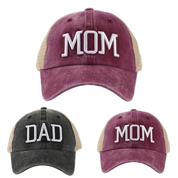 GIJNRIUIUA Baseball Hat Sun Caps Under $5 Summer Sales MOM DAD Embroidery Trucker Hats Vintage Washed Patchwork Mesh Baseball Cap Adjustable Unisex Fathers Day Gifts Black Beret Hat One Size