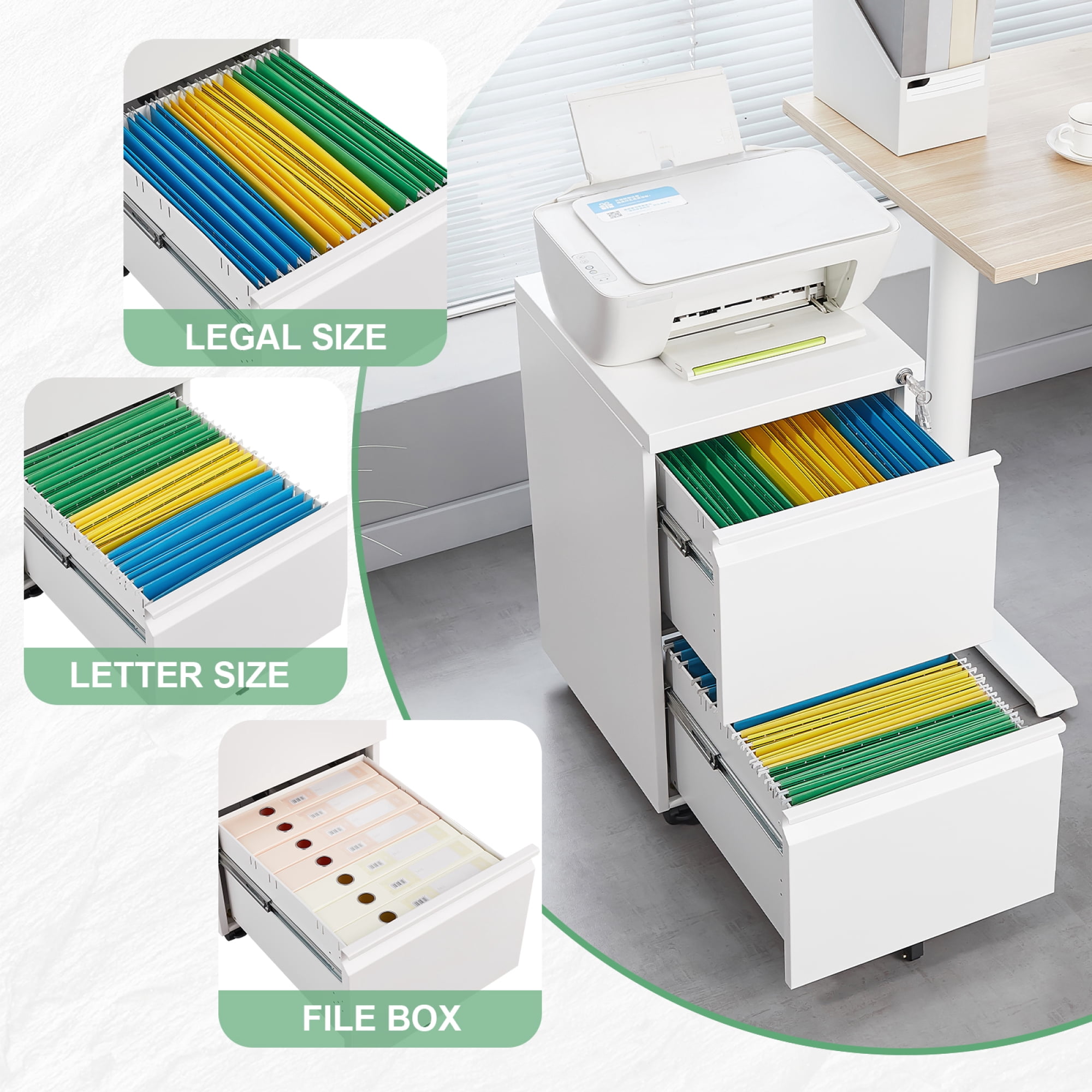 2 Drawer File Cabinet with Lock, Metal Under Desk Rolling Filing Cabinet for Home Office, Mobile Filing Cabinet
