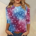 thumbnail image 2 of 4th of July Shirts Women Plus Size 3/4 Sleeve T Shirts Loose American Flag Print Pullover Independence Day Patriotic Tops USA 250th Anniversary Celebration Party Round Neck Blouses White M, 2 of 5