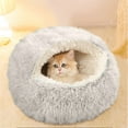 thumbnail image 5 of TOPRenddon Pet Sleeping Bed Semi Enclosed Pet Shells Nests Calming Pet Nests Plush Lined Coved Bed Winter Warm Cat Cave Bed Washable Cozy Round Beds for Small Pet Nests Non-Slip Sleeping Bag 15.74in, 5 of 5