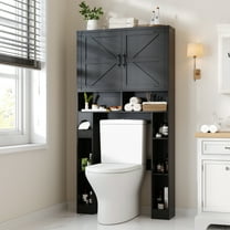Vabches 35" W Over The Toilet Storage Cabinet with Toilet Paper Holder, Farmhouse Space-Saving Toilet Organizer with Lots of Shelves and Metal Handle