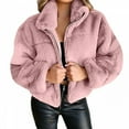 thumbnail image 2 of TheFound Women Fluffy Zipper Coat, Solid Color Long Sleeve Lapel Loose Tops, 2 of 3