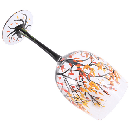 

2Pcs HOT-Autumn Tree Wine Glass - Fall Colors - Leaves of Red Yellow Orange - Hand Painted - Fall Leaf