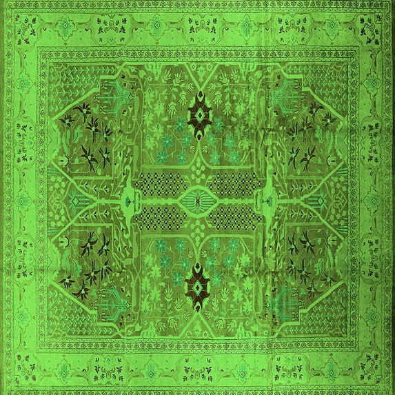 Ahgly Company Indoor Square Oriental Green Traditional Area Rugs, 4' Square