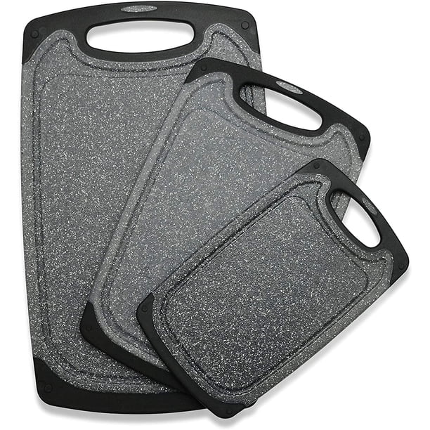 Tabla de cortar de plástico, 3 tablas de cortar aptas para lavavajillas con ranuras para jugo, mango de fácil agarre, antideslizante, con área de molienda para moler ajo y jengibre brillar Electrónica