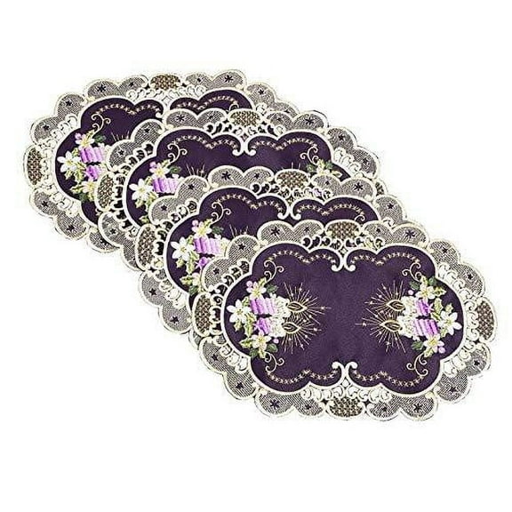 Fennco Styles Holiday Embroidered Christmas Bells and Candles Cutwork Border Table Runner – Purple Table Cover for Home, Christmas Décor, Family Gathering, Banquets and Special Occasion