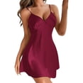 thumbnail image 2 of LIZUOJUN Under $4 Nightgown Slip Dress Nighties Lustrous Satin Thin Fixed Strap V Neck Short Length Solid Color Flared Hem Slim Lightweight Summer Indoor Loungewear 3XL, 2 of 7