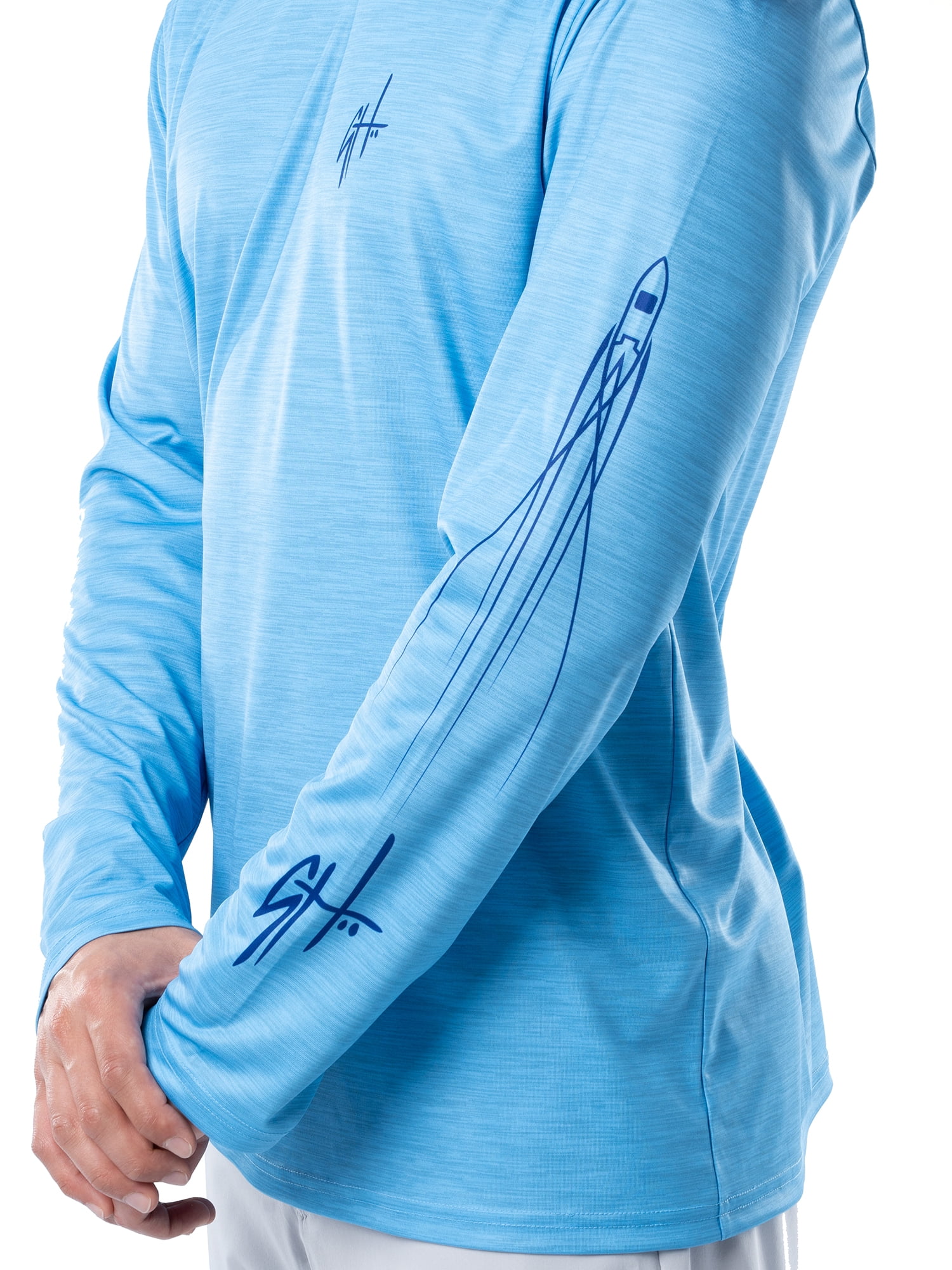 GH BY GUY HARVEY Men's Long Sleeve Performance Fishing Graphic Hoodie, Bonnie Blue, M