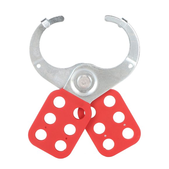 Candado de seguridad industrial de acero con 6 orificios, color rojo y plateado