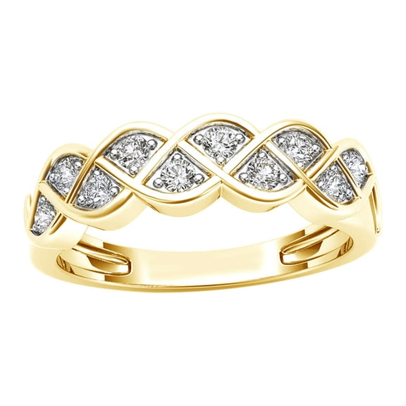 AFFY White Natural Diamond Braid Ring in 10k Yellow Gold