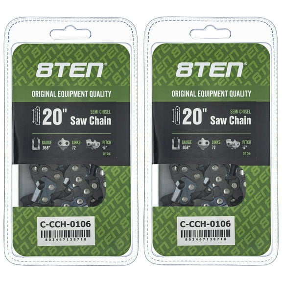 Semi Chisel Chainsaw Chain 20 inch .058 3/8 72DL for Husqvarna Makita 2 Pack 810-CCC2328H