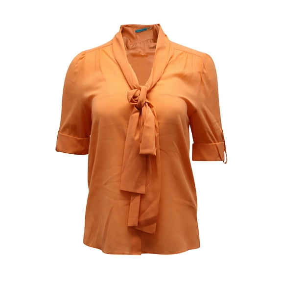 Pre-Owned Alice & Olivia Berta Pussy Bow Top in Orange Silk