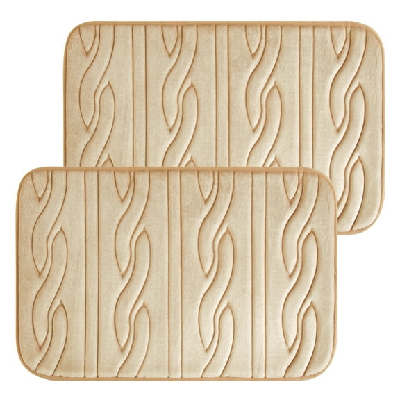 2 Piece Bath Rug Set, Faux Fur Embossed Cable Pattern, Brown, 18" x 27", Brown, Dearfoams