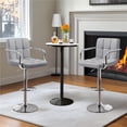 thumbnail image 3 of Yaheetech PU Leather Swivel Bar Stool with Tufted Backrest and Padded Armrests, Light Gray, 3 of 8