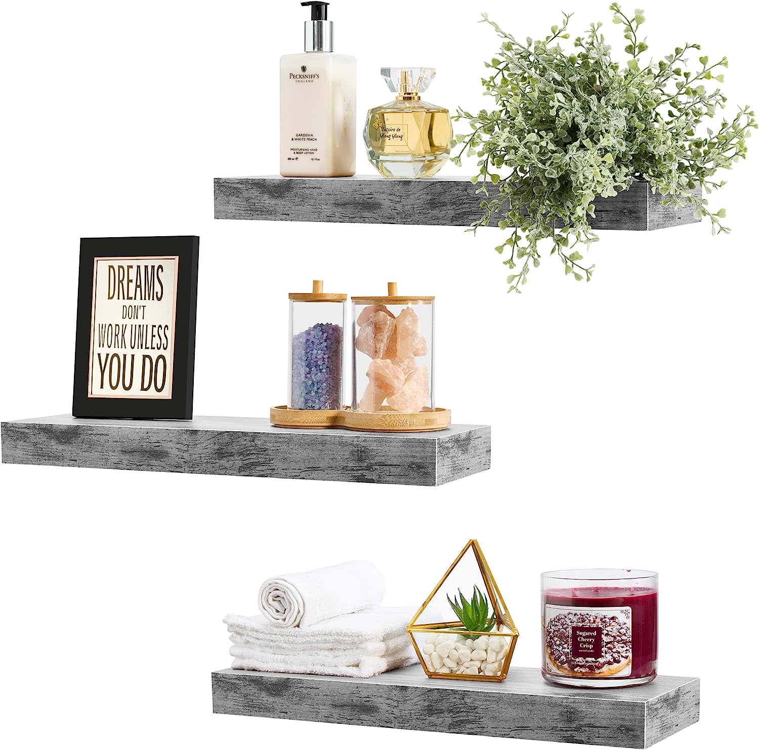 Sorbus Floating Shelves, Rustic Gray, Set of 3 photo 2