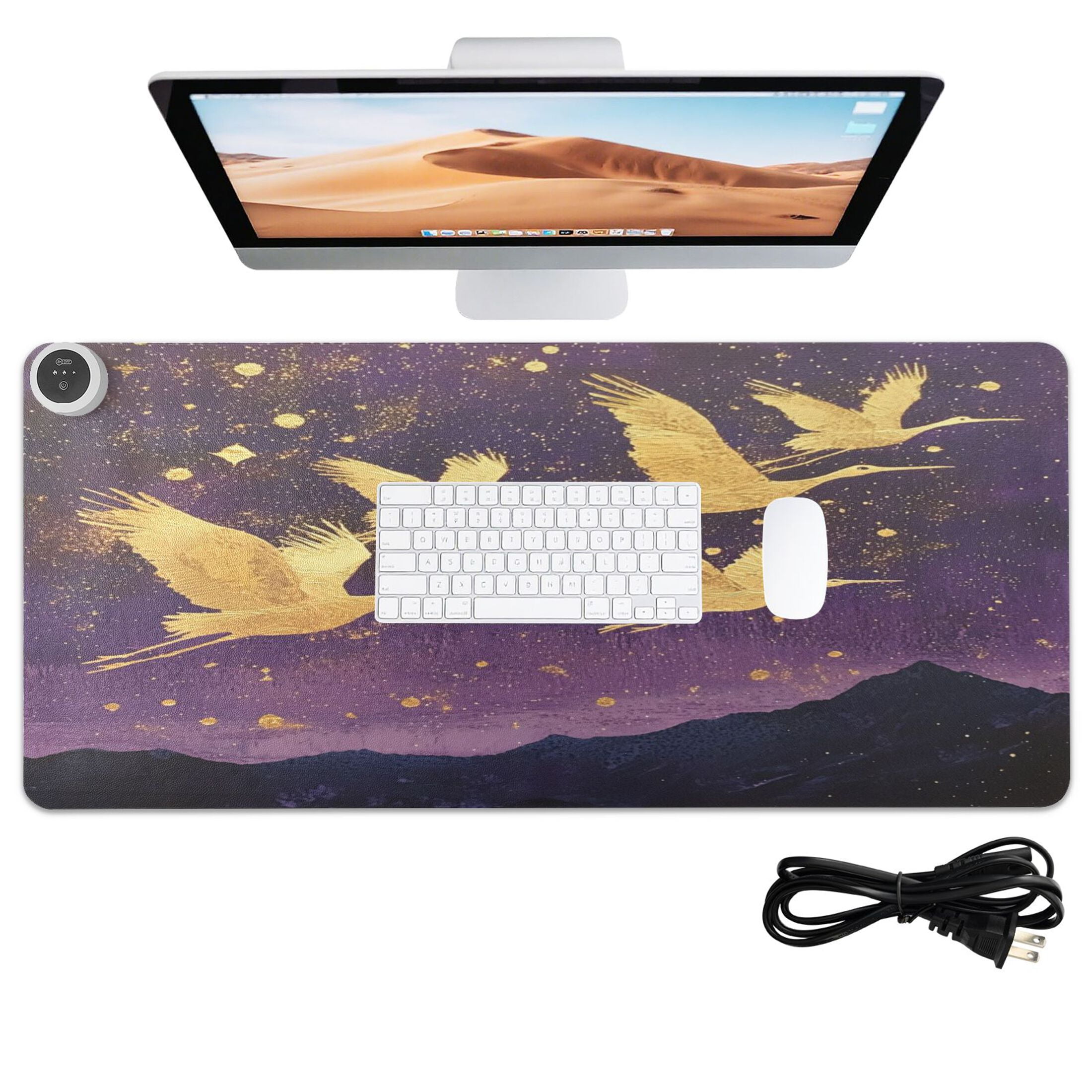 Wobogo Wild Crane Heated Mouse Pad Extra-Large Desk Mat With 3 Heating Levels and 3-hour Auto Shut-Off Protection Ideal for Computer Keyboards Home Office Hand-warming Essential 31.5in × 13in