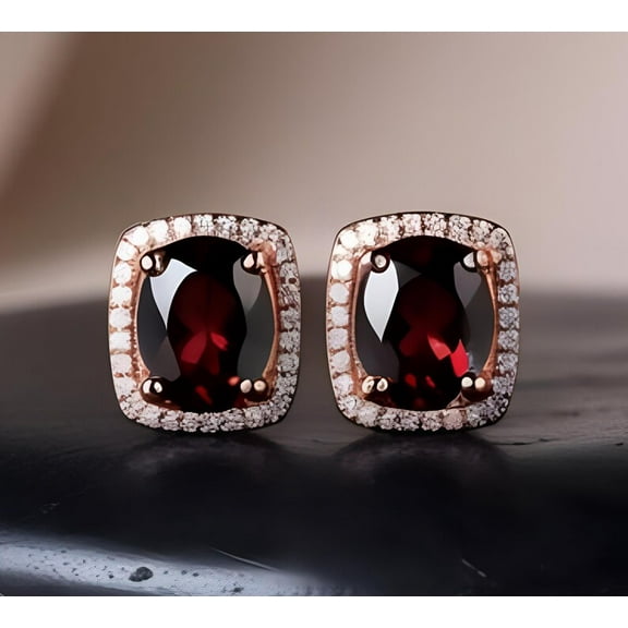 Genuine Garnet Stud Earrings, Garnet Earrings, Natural Red Garnet Earrings, January Birthstone Stud Earrings