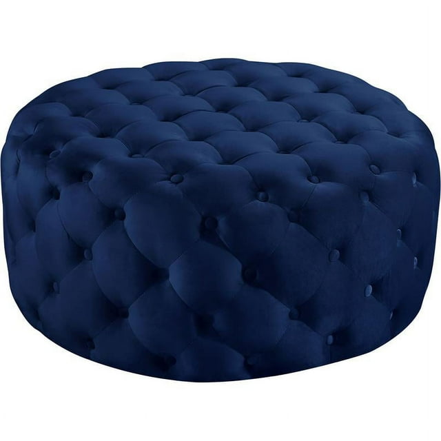 Meridian Furniture Addison Button Tufted Navy Velvet Ottoman and Bench