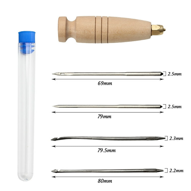 Leather Sewing Awl Set 3 Hand Stitch Needle Tool Kit with Brass Handle for  Handmade Shoe Repair