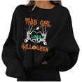 thumbnail image 1 of Chandails en Molleton d'Halloween pour Femmes Imprimé Squelette de Citrouille Surdimensionné Automne Chaud Doux Manches Longues Col Rond Pull Tops, 1 of 5