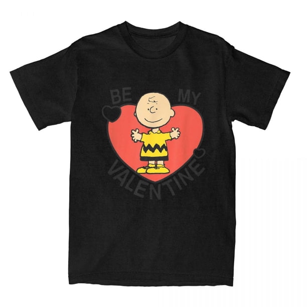 Camiseta de algodón con cuello redondo para hombre y mujer, diseño de Charlie Brown, Snoopy y corazón de San Valentín, de Peanuts, manga corta, idea de regalo