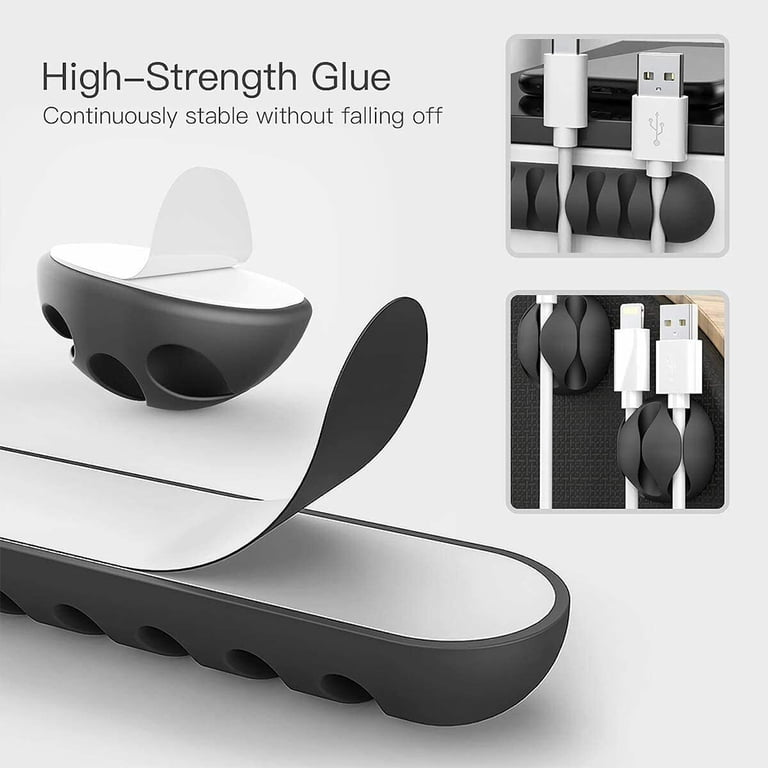 8-Pack Adhesive Cable Clips | Cord Holders For Desk, Wall, Car & Office | Black PVC Cable Management