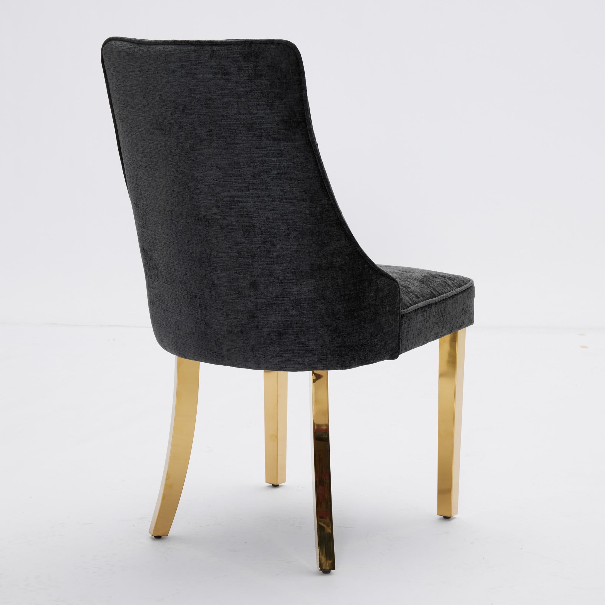 Aukfa Modern Chenille Dining Chairs Set of 2, Upholstered Kitchen Side Chair Accent Chair w/ Golden Steel Legs,Black