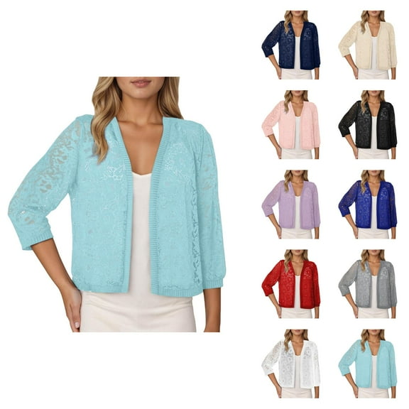 Women's Elegant Lace Cardigan Short Sleeve Knit Sweater Lightweight Comfortable Casual Tops For Ladies Cardigan Sweaters for Women