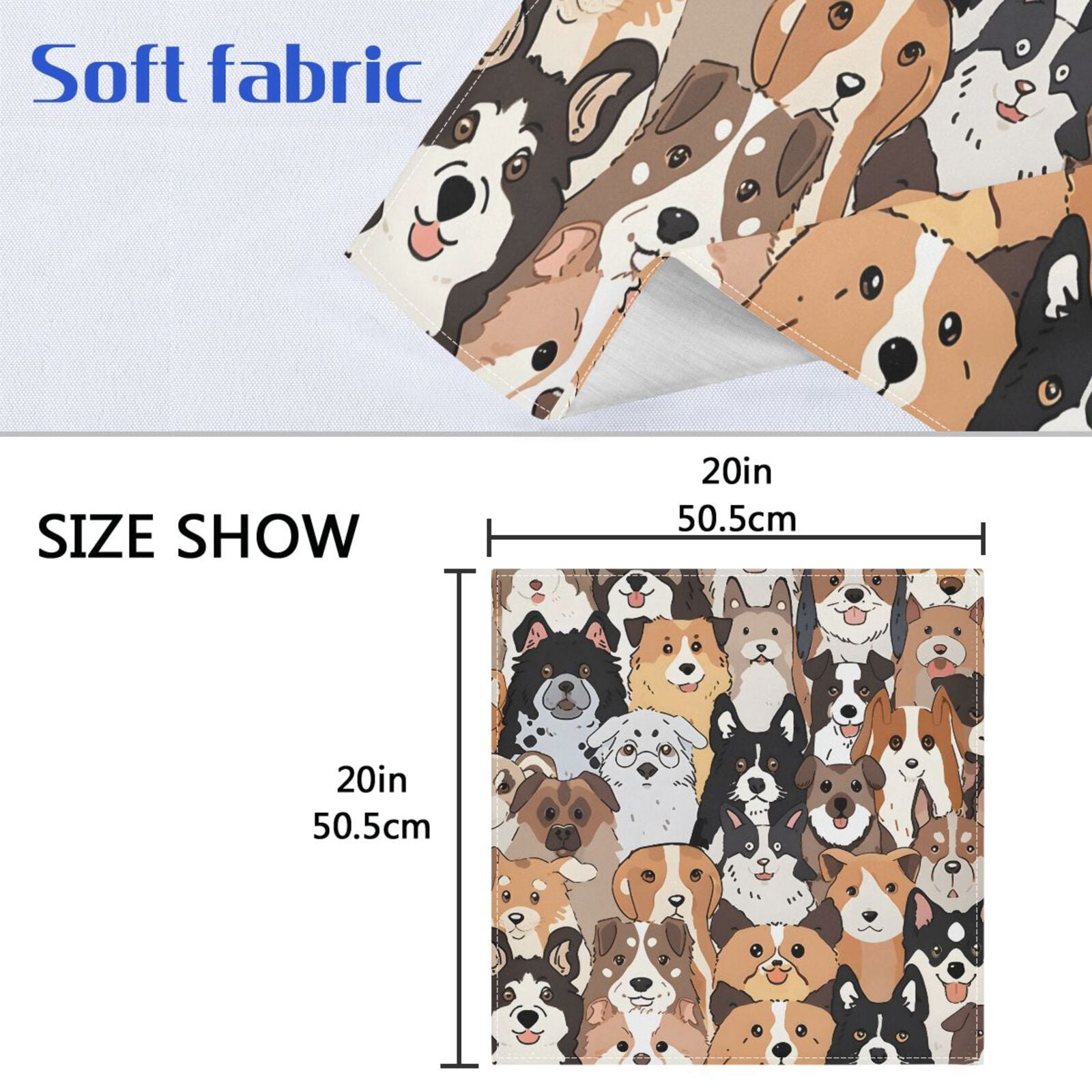 JSTEL Cute Dog Prints Puppy Animal Cloth Napkins Set of 6, 20x20 Inch Washable and Reusable Napkin for Decoupage Dinner Party Everyday Use