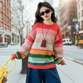 thumbnail image 2 of Gubotare Girls Winter Sweaters Long Sleeve Round Neck Color Block Striped Casual Loose Lightweight Fall Spring Cozy Tops Size 13-14 (Multicolour,13-14 Years), 2 of 7