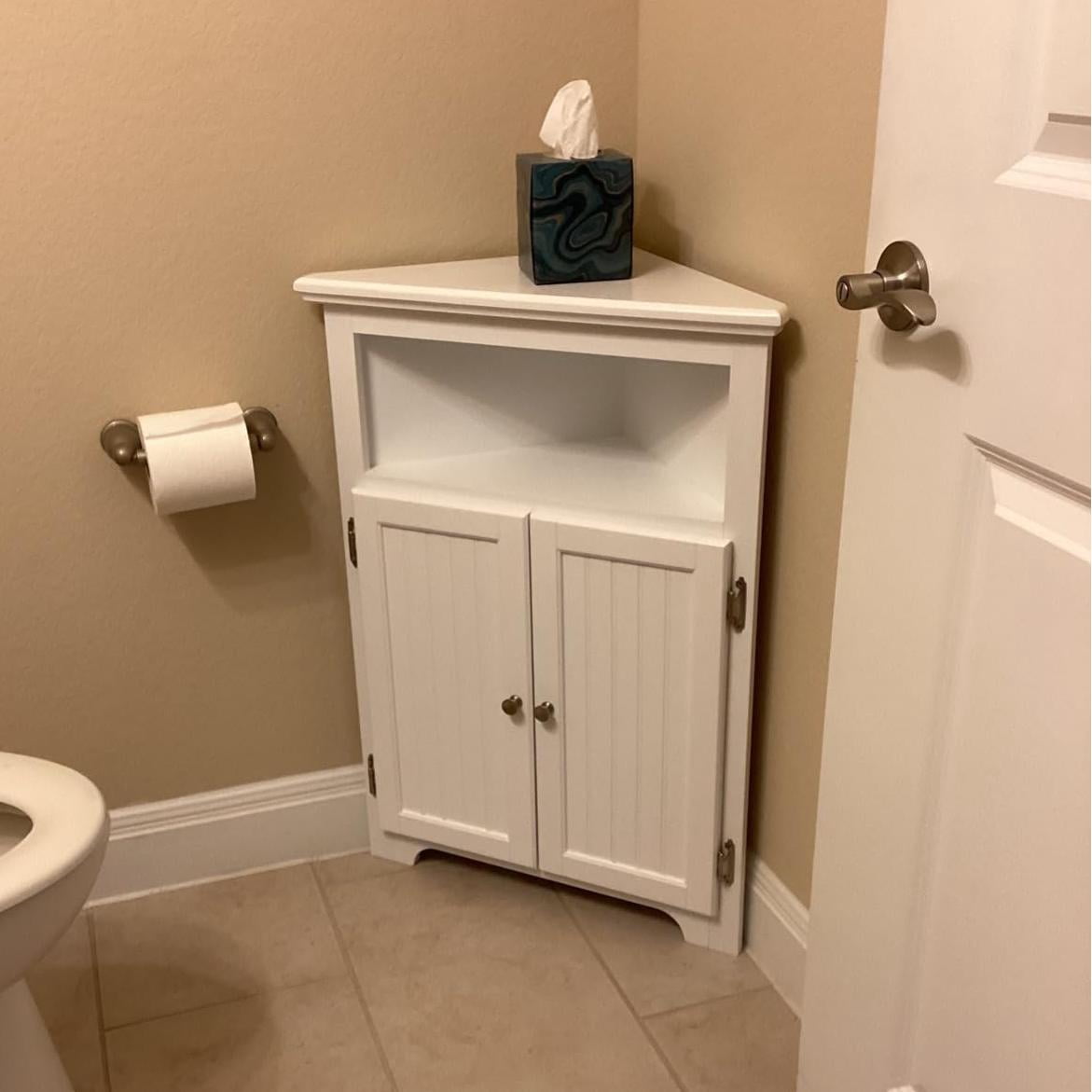 STAROUS Corner Storage Cabinet, Bathroom Floor Corner Cabinet with Doors and Shelves,Free Standing Storage Cabinet for Bathroom, Kitchen, Living Room, White