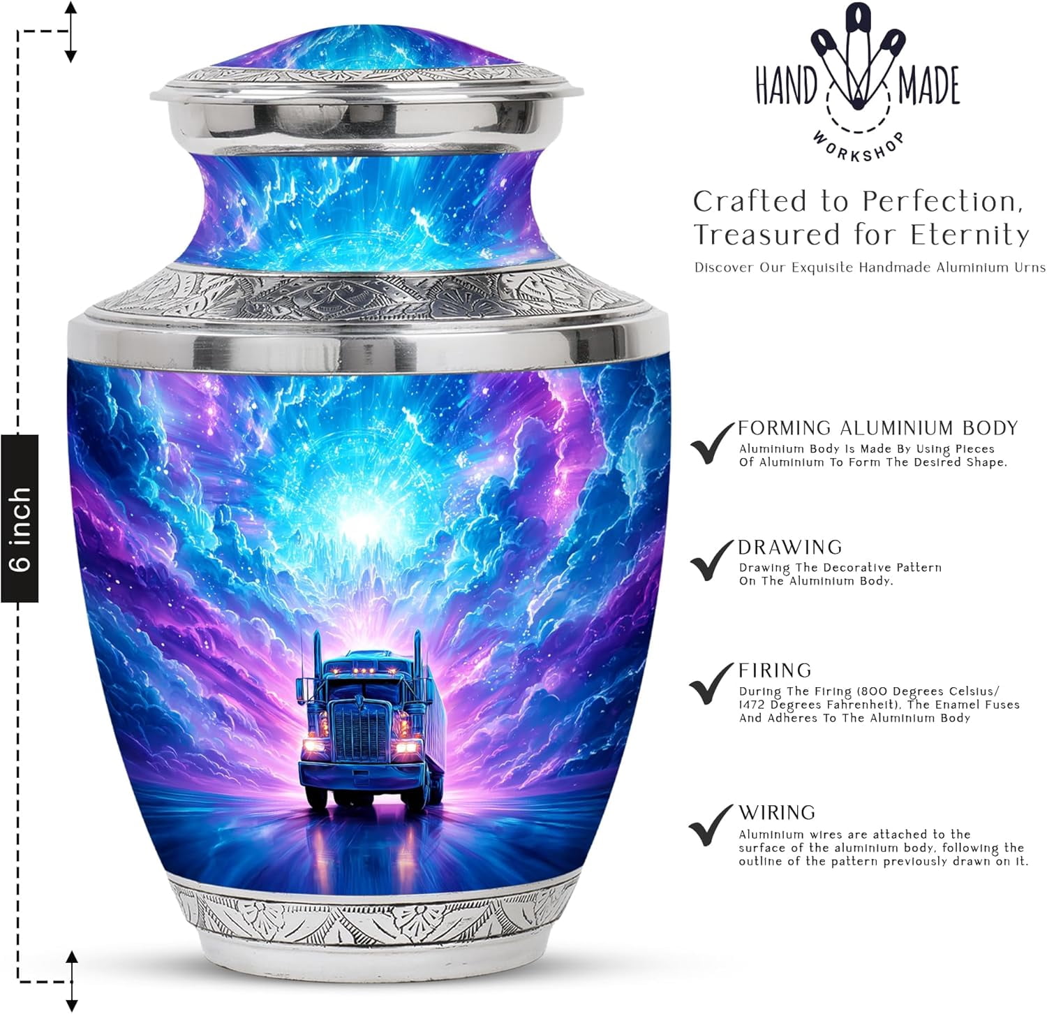 Sunset Semi-truck Cremation Urn For Ashes, Trucker Urn For Human Ashes Adult Man, Funeral Decorative Urns For Human Ash Adult, Burial Urns For Adult Human Ash, Size 6 Inch, 1 Pc