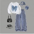 thumbnail image 2 of TOWED22 Baby Girl Outfit 2 Piece Toddler Girl Clothes Fall Winter Outfits Print Long Sleeve Sweatshirt Pants,White,3-4 Y, 2 of 5