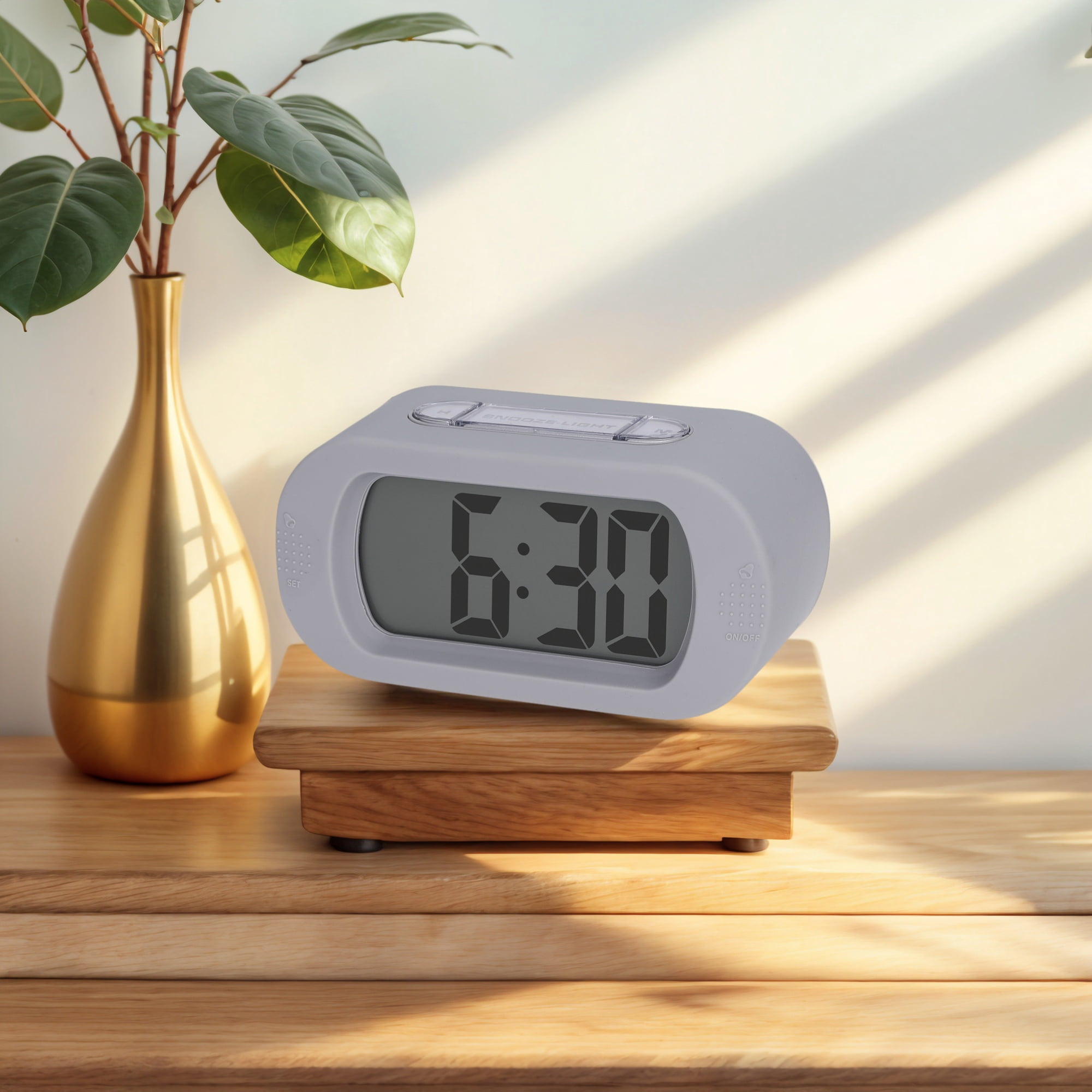 Unique Bargains 2 Pcs Oval Digital Alarm Clock Adjustable Alarm Snooze Gray
