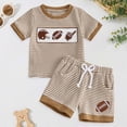 thumbnail image 2 of Toddler Boy Summer Outfits Short Sleeve Striped Baseball/Golf/Football Embroidery Tops And Shorts Set Brown 3-4 Years, 2 of 8