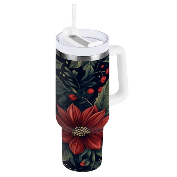 40 oz Stainless Steel Tumbler Vacuum Insulated Leak Proof Stainless Steel Coffee Cup Water Bottles Christmas Flowers