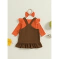 thumbnail image 4 of Suealasg Baby Girl Thanksgiving Outfits 3M 6M 12M 18M Infant Girls Long Sleeve Romper + Overall Dress + Headband Set 3Pcs Newborn Girl Thanksgiving Clothes, 4 of 7