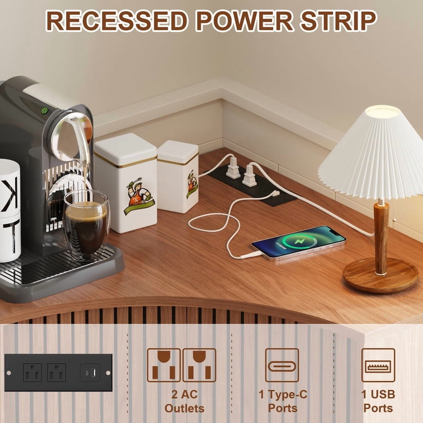 Fluted Corner Cabinet with Charging Station, Small Corner Floor Cabinet with Sliding Doors, Modern Wooden Freestanding Narrow Storage Organizer for Living Room, Small Space,Dining Room, Bathroom