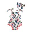 thumbnail image 1 of FOCUSNORM Barboteuse Sans Manches à Nouer Imprimé Fleuri avec Pompons + Bandeau, 1 of 7