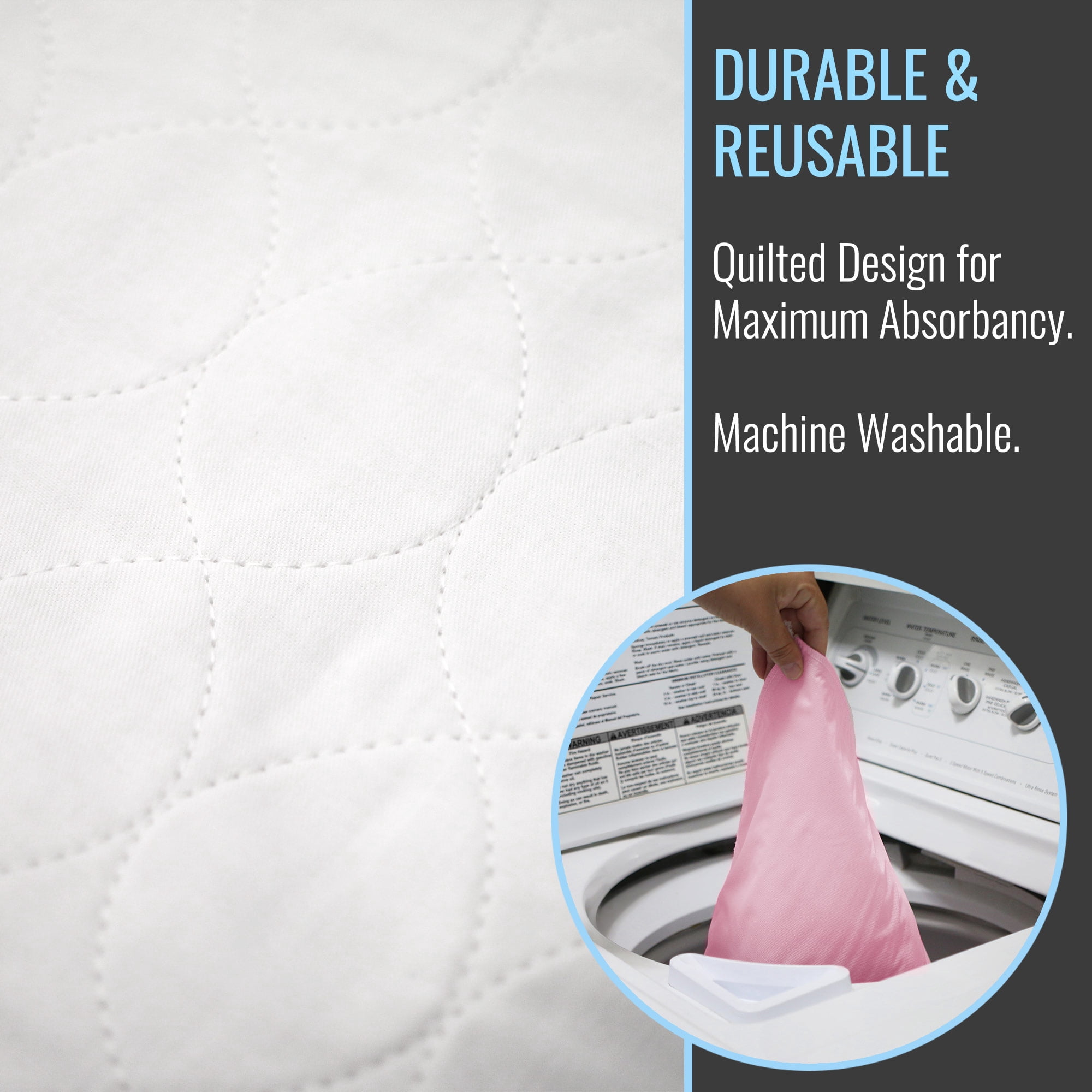 DMI Washable Underpads for Adults, 34" x 36" Reusable Waterproof Bed Pads, Pack of 4