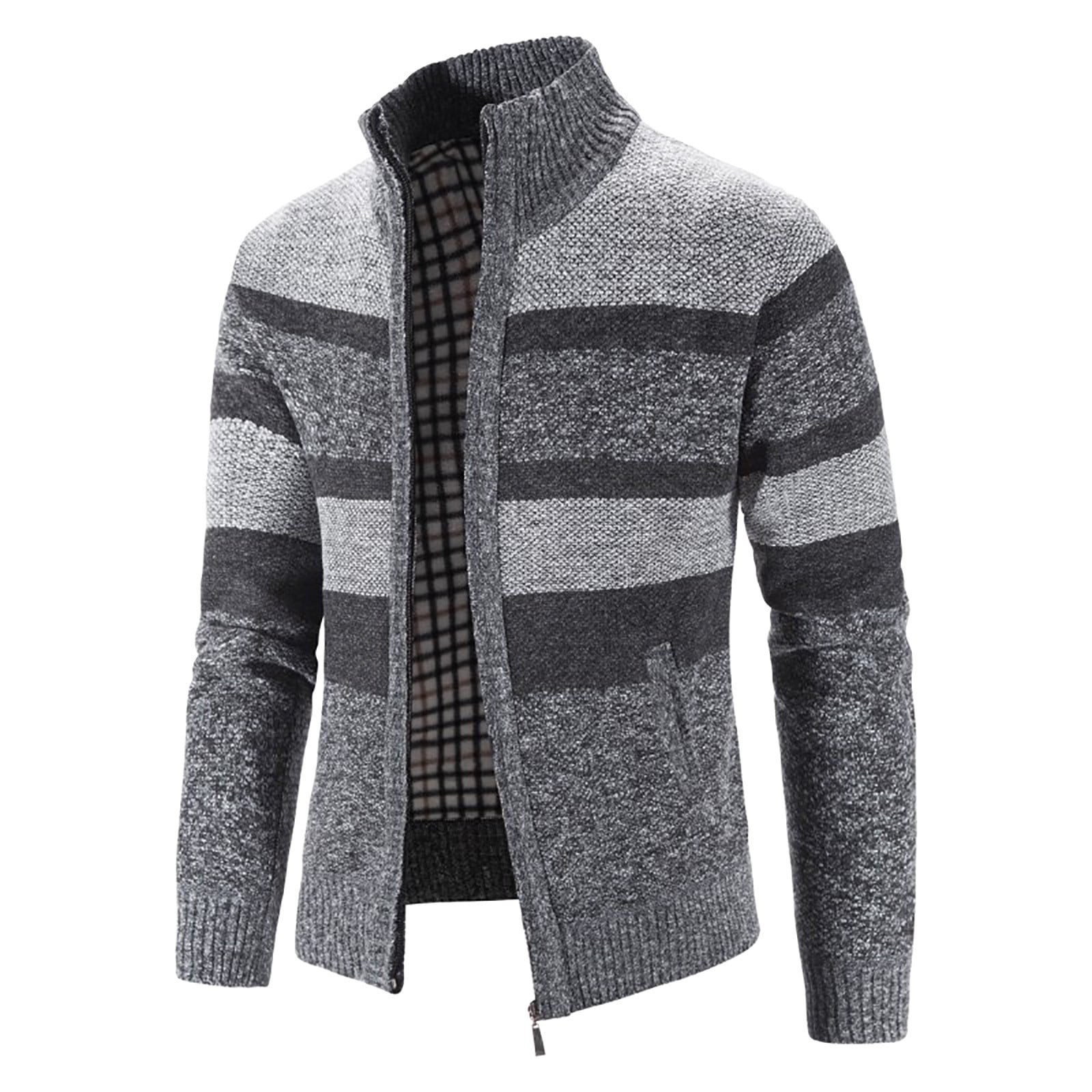 LoyisViDion Mens Zip Up Knitted Cardigan Thick Sweater Stand Collar ...